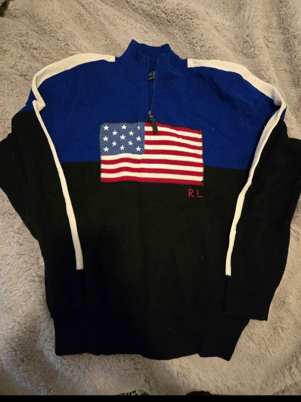 Boys Polo Ralph Laure American Flag Half-Zip Colorblock Sweater - Blue/Black